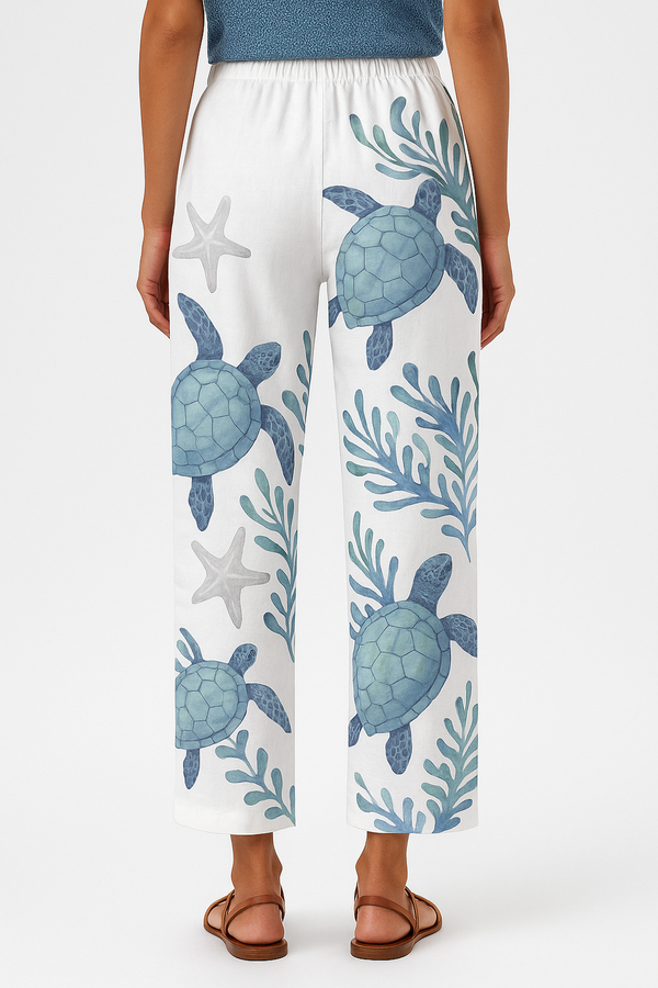 Évasion Printed Wide Leg Beach Trousers | Elastic Waist