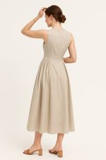 Load image into Gallery viewer, Sleeveless Midi Dress | Keyhole Cutout and Pleated Skirt
