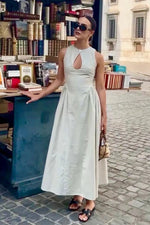 Load image into Gallery viewer, Sleeveless Midi Dress | Keyhole Cutout and Pleated Skirt
