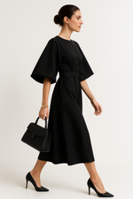 Load image into Gallery viewer, Batwing Sleeve Midi Dress | Belted A-Line Silhouette

