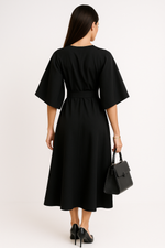 Load image into Gallery viewer, Batwing Sleeve Midi Dress | Belted A-Line Silhouette
