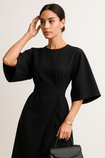 Load image into Gallery viewer, Batwing Sleeve Midi Dress | Belted A-Line Silhouette
