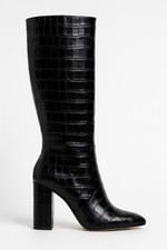 Load image into Gallery viewer, Métier Croc-Embossed Knee-High Boots | Pointed Toe | Block Heel
