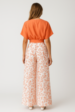Load image into Gallery viewer, Cropped V-neck Top and Wide Leg Printed Trousers Set | High Waist
