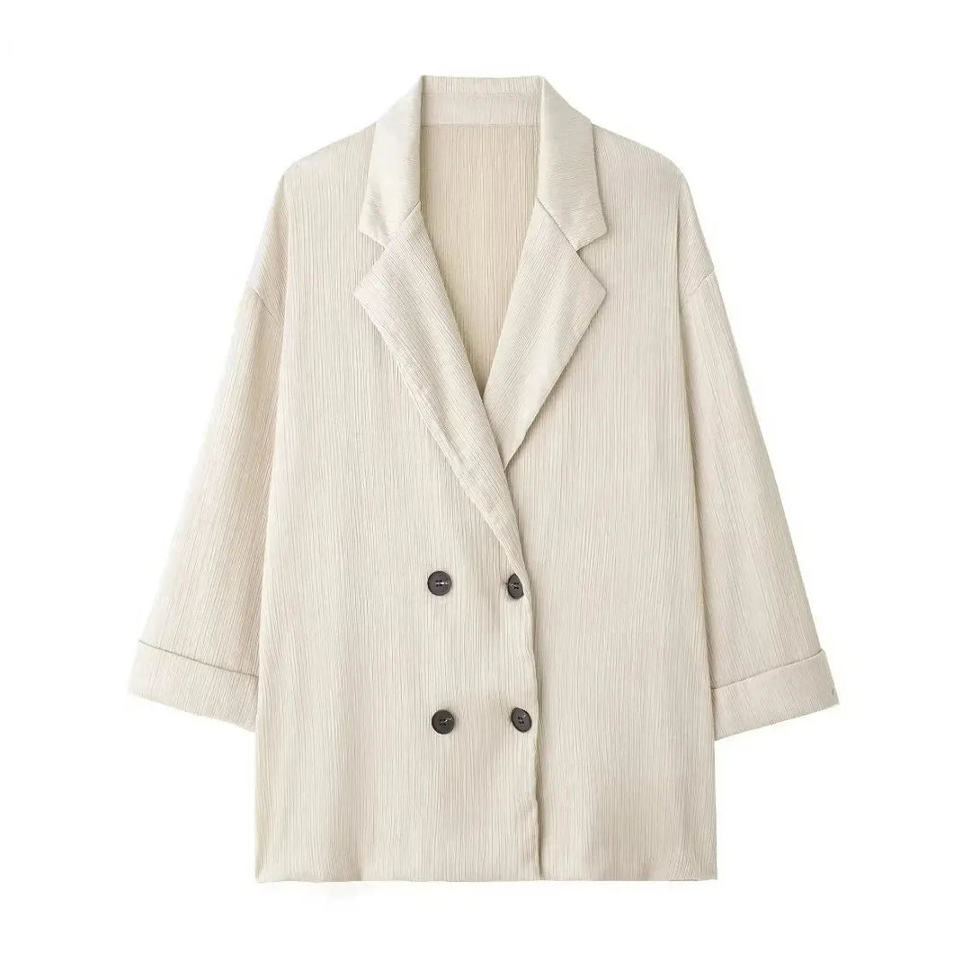 Ensemble blazer à double boutonnage et pantalon à jambe large - Coupe oversize