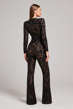 Load image into Gallery viewer, Minuit Lace Sequin Jumpsuit | High Waist | Long Sleeve | Flared Leg
