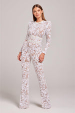 Load image into Gallery viewer, Minuit Lace Sequin Jumpsuit | High Waist | Long Sleeve | Flared Leg

