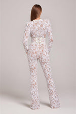 Load image into Gallery viewer, Minuit Lace Sequin Jumpsuit | High Waist | Long Sleeve | Flared Leg
