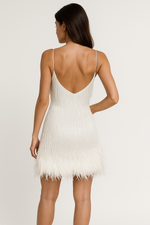 Load image into Gallery viewer, Lueur Feather Mini Dress | Spaghetti Straps | Fringe Detailing
