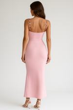 Load image into Gallery viewer, Clarté Floral Appliqué Bodycon Maxi Dress | Spaghetti Straps | Wrap Waist

