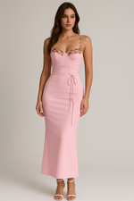 Load image into Gallery viewer, Clarté Floral Appliqué Bodycon Maxi Dress | Spaghetti Straps | Wrap Waist
