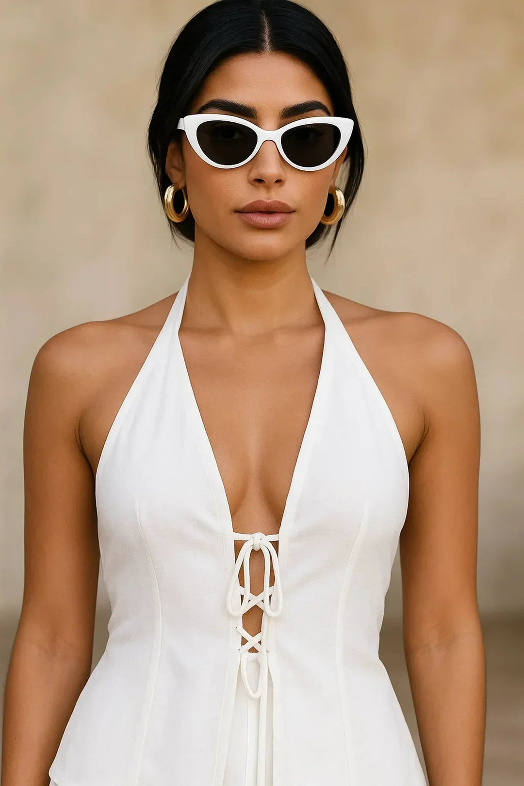 Halter Lace Up Top & High Waisted Shorts Set | Summer Co-Ord