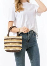 Load image into Gallery viewer, Handcrafted Striped Bead Tote Bag | Structured Handle

