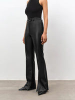 Load image into Gallery viewer, High Waisted Faux Leather Flare Trousers | Structured Fit
