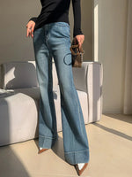 Load image into Gallery viewer, High Waist Flare Jeans | Bootcut Silhouette with Draped Hem
