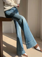 Load image into Gallery viewer, High Waist Flare Jeans | Bootcut Silhouette with Draped Hem
