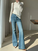 Load image into Gallery viewer, High Waist Flare Jeans | Bootcut Silhouette with Draped Hem
