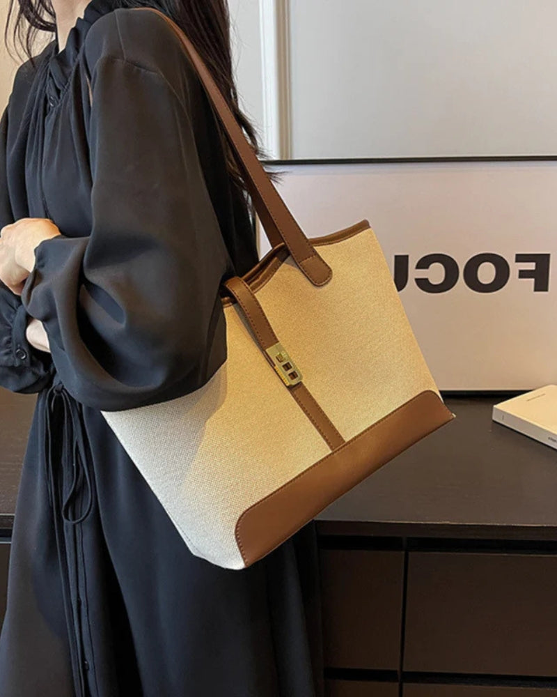 Évasion Canvas Shoulder Tote | Contrast Trim, Turnlock Strap, Double Handles