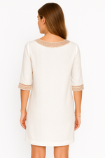 Load image into Gallery viewer, Linen Blend V-Neck Dress | Lace Trim | Knee Length
