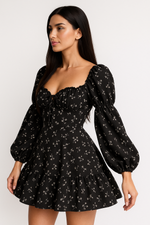 Load image into Gallery viewer, Floral Puff Sleeve Mini Dress | Square Neck | A-Line Silhouette
