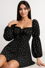 Load image into Gallery viewer, Floral Puff Sleeve Mini Dress | Square Neck | A-Line Silhouette
