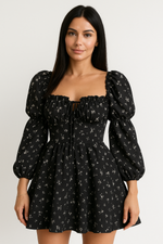 Load image into Gallery viewer, Floral Puff Sleeve Mini Dress | Square Neck | A-Line Silhouette
