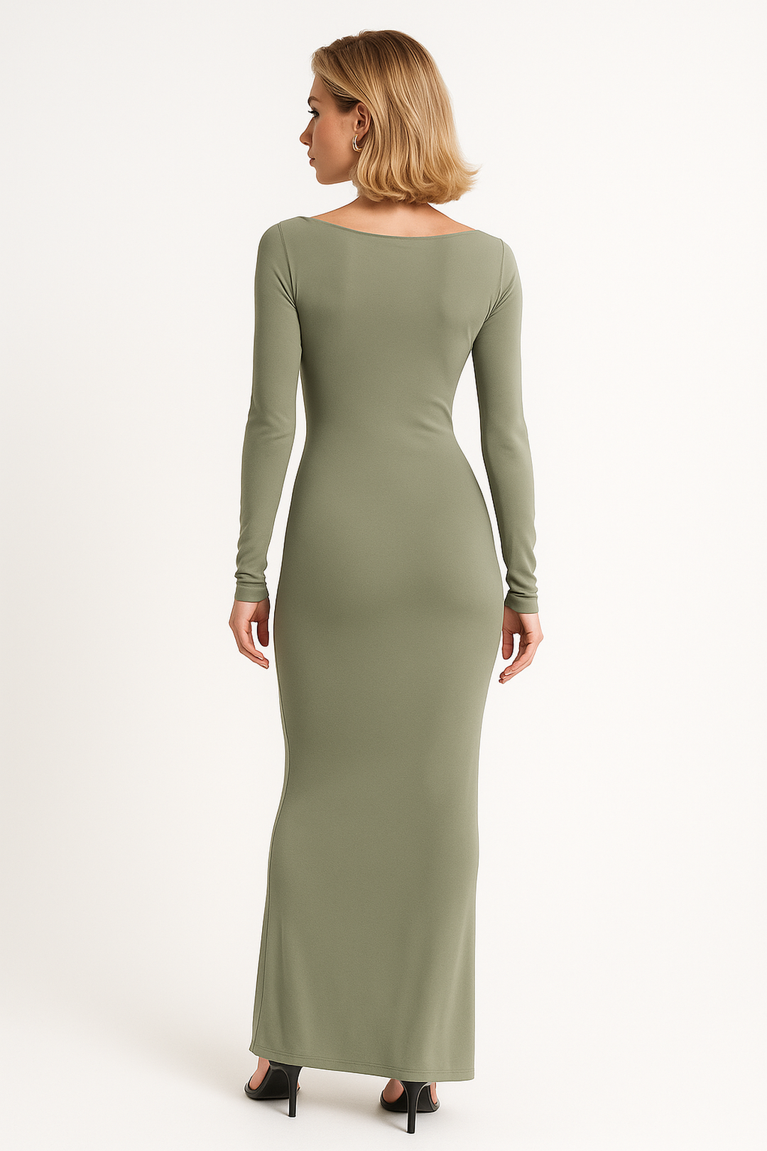 Long Sleeve Maxi Dress | Ruched Waist | Slim Fit | Floor Length