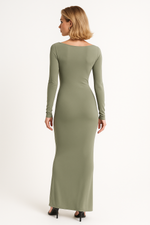 Load image into Gallery viewer, Long Sleeve Maxi Dress | Ruched Waist | Slim Fit | Floor Length
