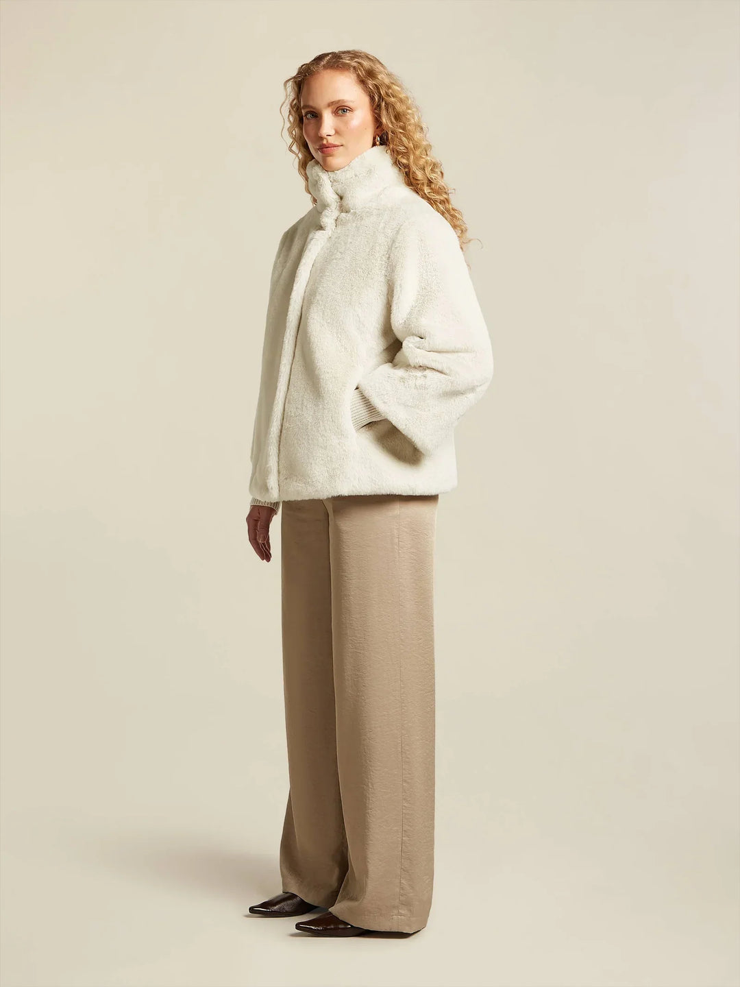 Faux Fur High Collar Coat | Soft Texture | Winter Warmth