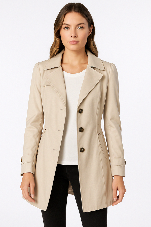 Mid-Length Trench Coat | Cotton Blend | Single-Breasted Design
