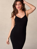 Load image into Gallery viewer, Ribbed Knit Midi Dress | V-Neck | Spaghetti Straps
