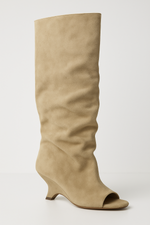 Load image into Gallery viewer, Fondamentale Peep-Toe Knee-High Boots | Faux Suede | Sculpted Heel
