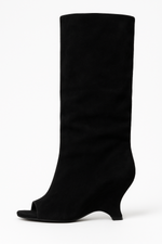 Load image into Gallery viewer, Fondamentale Peep-Toe Knee-High Boots | Faux Suede | Sculpted Heel
