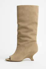 Load image into Gallery viewer, Fondamentale Peep-Toe Knee-High Boots | Faux Suede | Sculpted Heel
