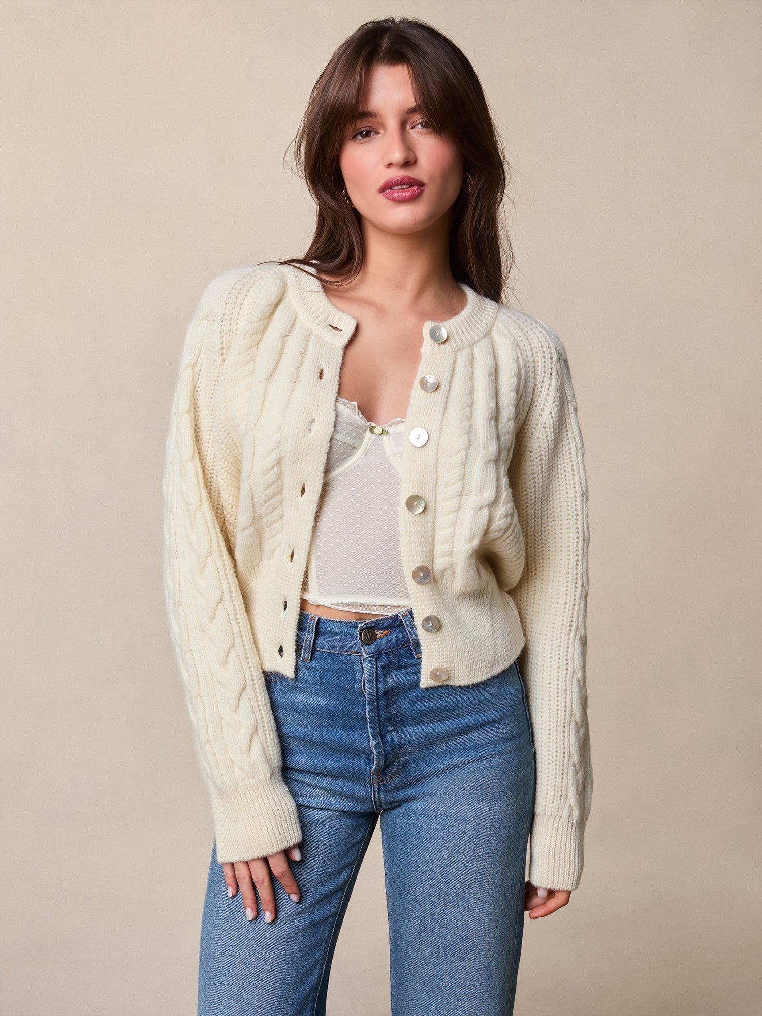 Cardigan en maille torsadée | Beige