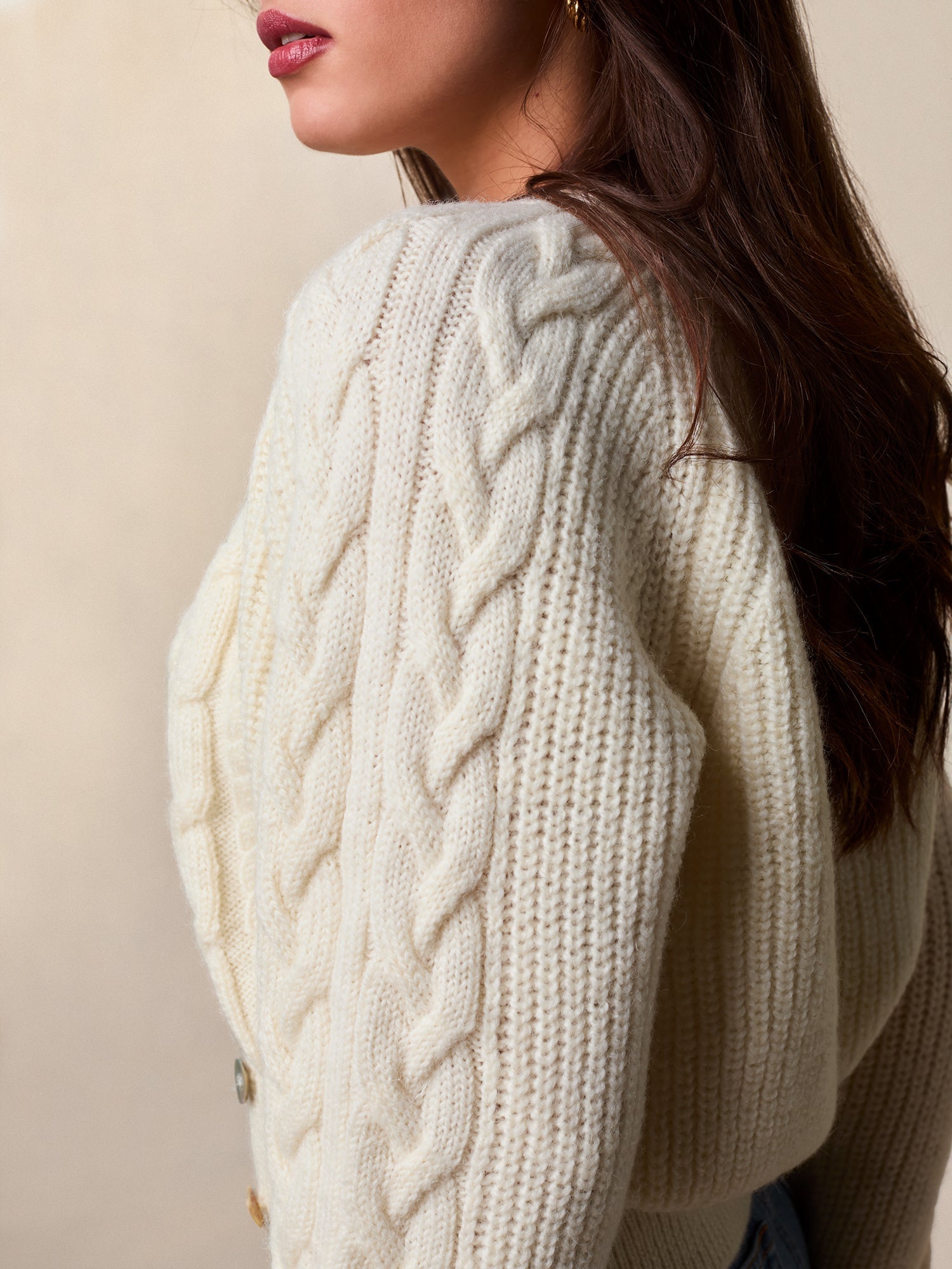 Cardigan en maille torsadée | Beige