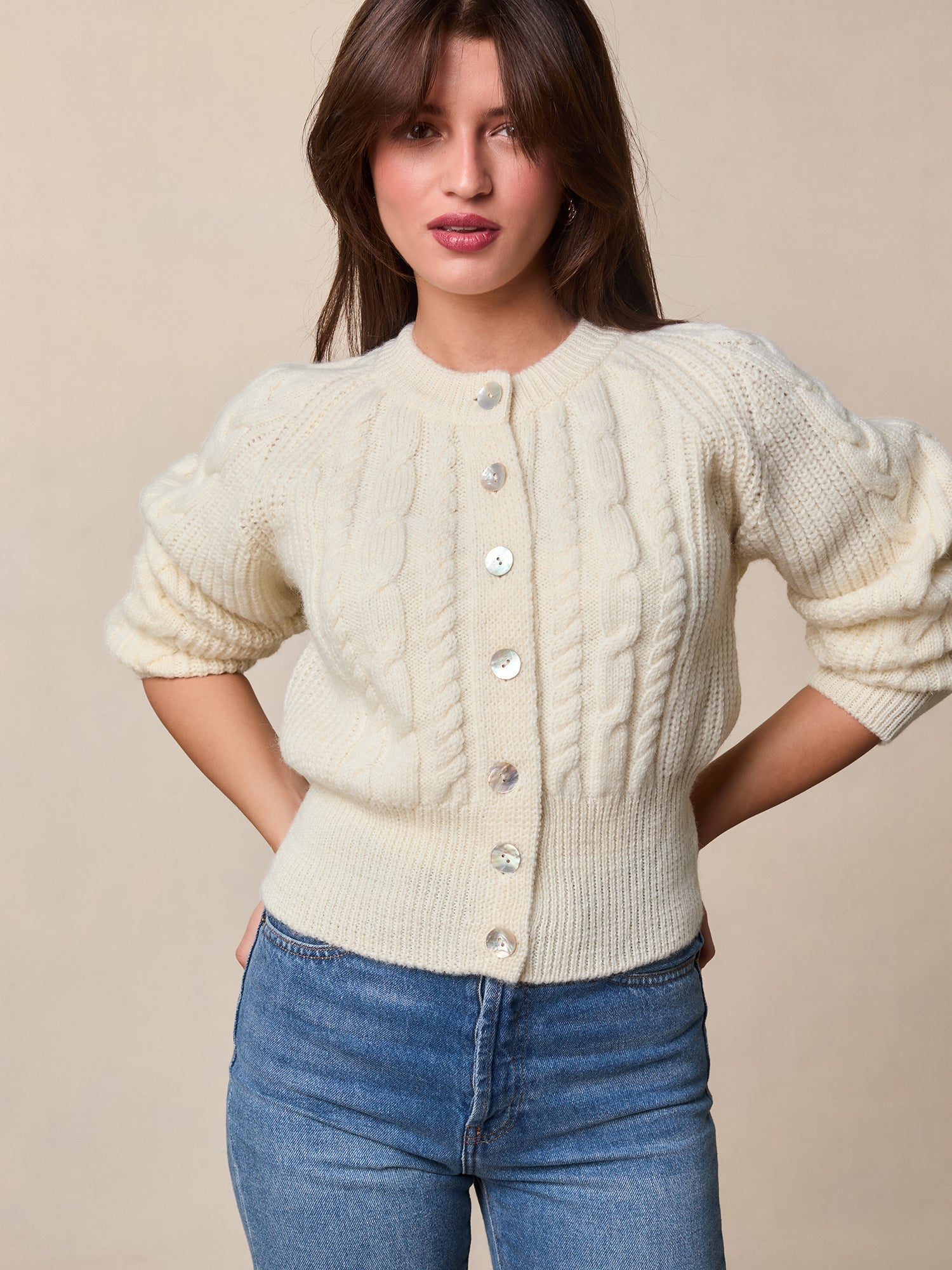 Cardigan en maille torsadée | Beige