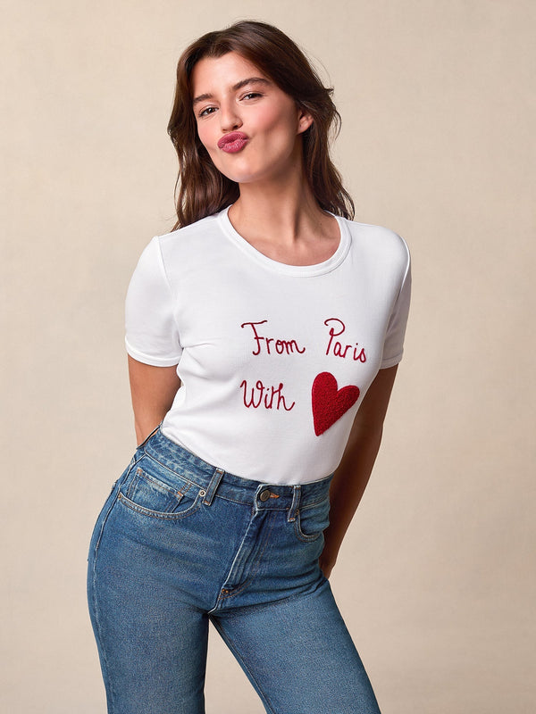Embroidered Cotton T-Shirt | From Paris With Heart