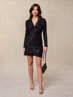 Load image into Gallery viewer, Satin Mini Dress | Lace V-Neck | Long Sleeves
