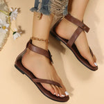 Load image into Gallery viewer, Strappy Ankle-Wrap Flat Sandals in Faux Leather
