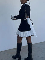 Load image into Gallery viewer, Contrast Knit Mini Dress | Slim Fit | Button Front | Ruffle Hem
