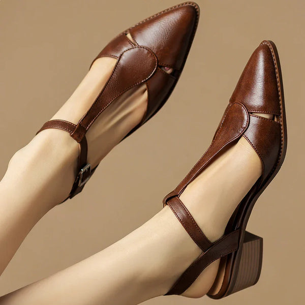 Serana Leather Slingback Heels | Pointed Toe | Buckle Strap