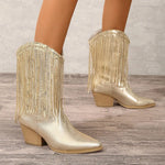 Load image into Gallery viewer, Lueur Fringe Mid-Calf Western Boots | Pointed Toe | Block Heel
