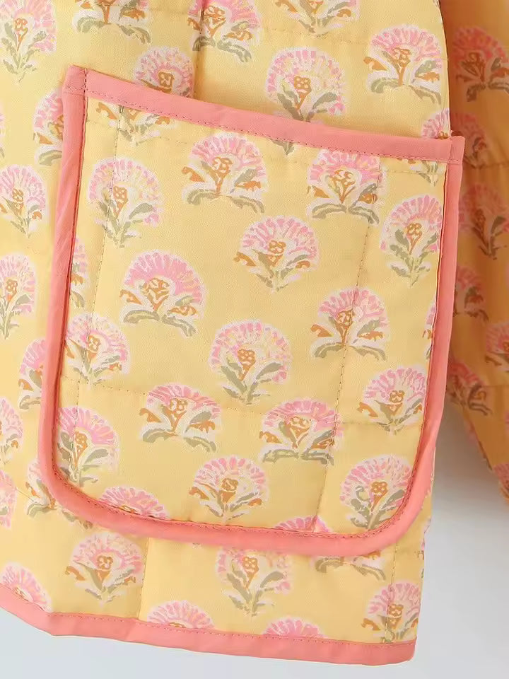 Veste Florale Matelassée | Col Montant | Coupe Relaxée