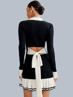 Load image into Gallery viewer, Contrast Knit Mini Dress | Slim Fit | Button Front | Ruffle Hem
