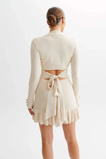 Load image into Gallery viewer, Contrast Knit Mini Dress | Slim Fit | Button Front | Ruffle Hem
