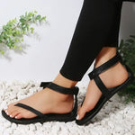Load image into Gallery viewer, Strappy Ankle-Wrap Flat Sandals in Faux Leather

