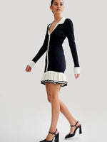 Load image into Gallery viewer, Contrast Knit Mini Dress | Slim Fit | Button Front | Ruffle Hem
