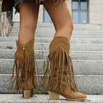 Load image into Gallery viewer, Lueur Fringe Mid-Calf Western Boots | Pointed Toe | Block Heel
