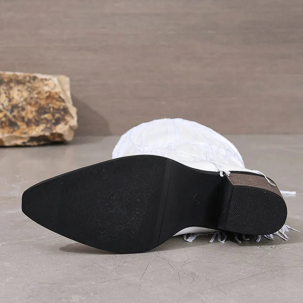 Lueur Fringe Mid-Calf Western Boots | Pointed Toe | Block Heel